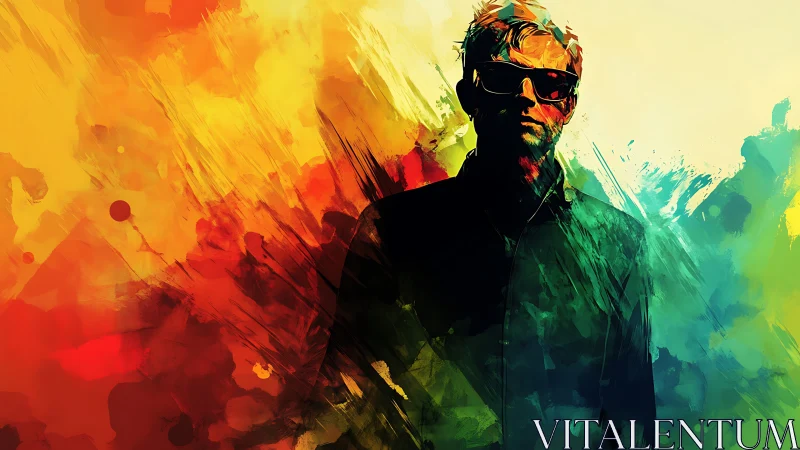 Abstract portrait of man in sunglasses with vivid colors.
