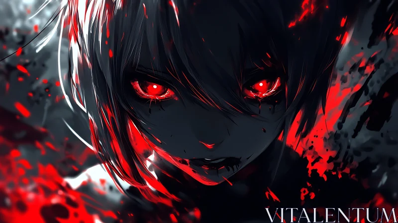 Dark anime antihero emerges with glowing blood-red eyes