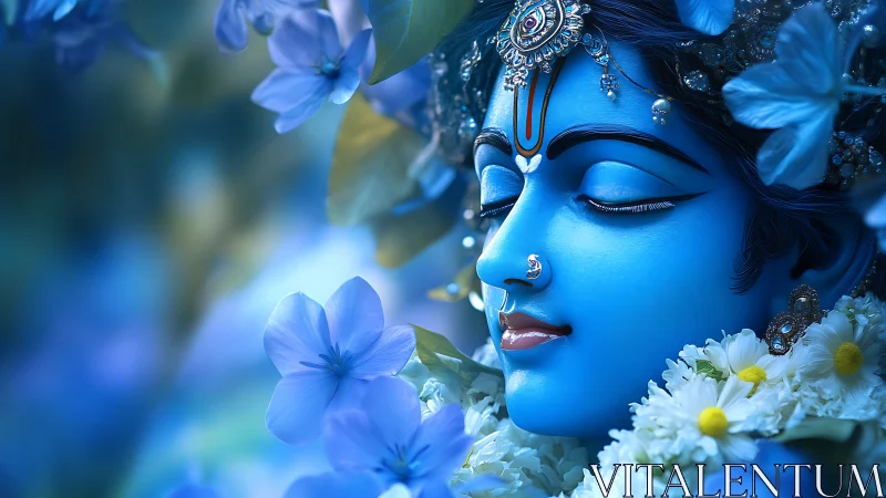 Blue serenity dreams through petals and jeweled devotion