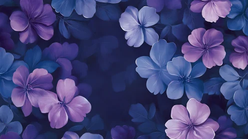 Twilight Petals Dance: Luminous Blooms in Midnight Blue.