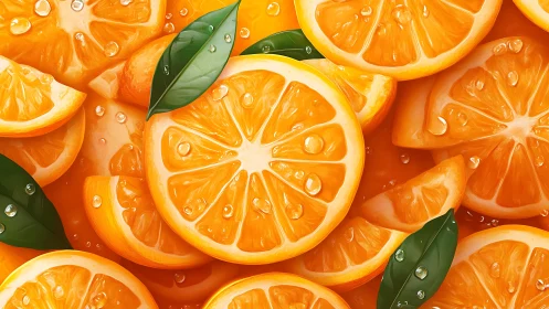 Sunlit orange slices drenched in dewy citrus sparkle.