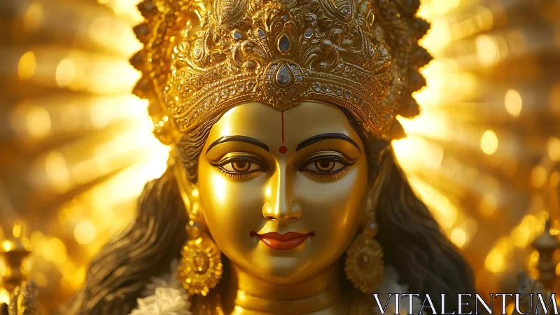 Golden goddess portrait glowing with calm, gentle grace.