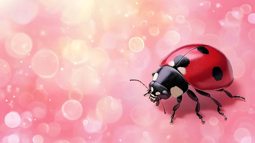 Ladybug macro study on glowing pink bokeh field.