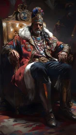 Throne bound warlord studies his kingdom in burning velvet light