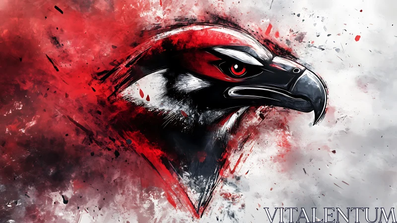 Stylized raptor head rendered with dynamic red brush strokes