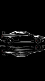 Glossy black sports coupe glides above a mirrored void