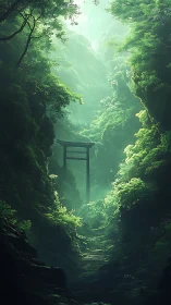 Torii Gateway in Misty Forest Canyon.