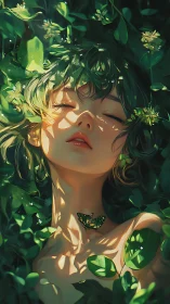 Forest muse rests in sun-dappled leaves and quiet butterflies.