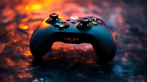 High-resolution rendering of game controller with dynamic volumetric lighting and cinematic atmosphe