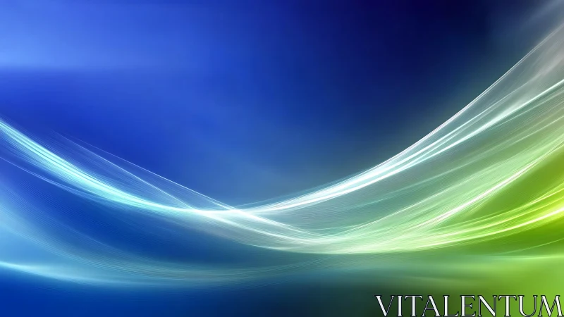 Luminous wave trails sweep across a deep blue digital horizon.