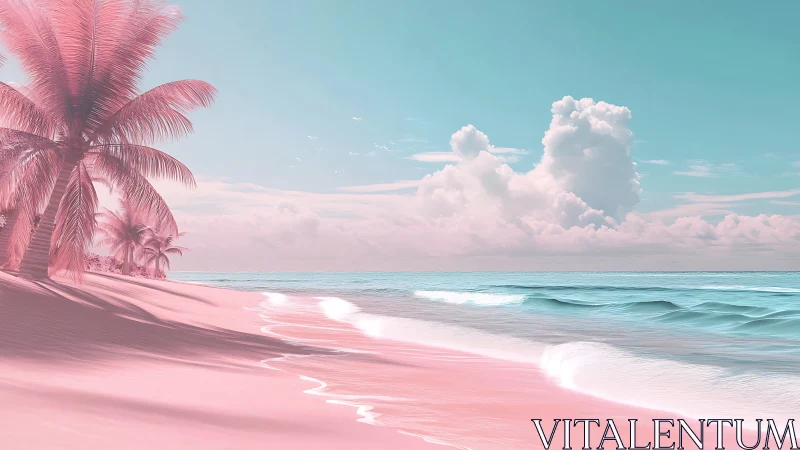 Tropical Paradise Beach with Pink Sand and Palm Trees