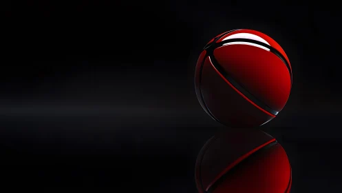Sleek red basketball on black background in modern digital art style.