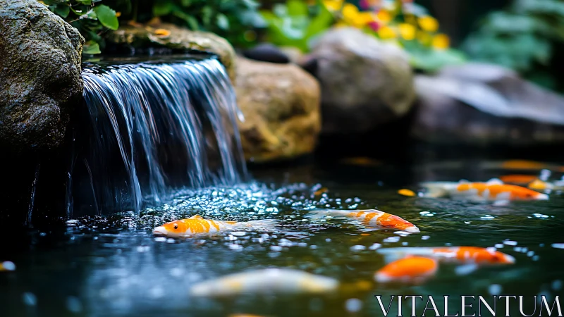 Hydrodynamic koi pond cascade with macro aquatic motion study.