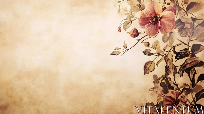 Floral branch illustration on textured beige background.