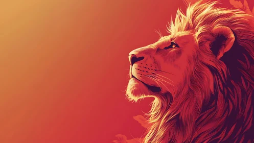 Profile illustration of a lion against warm gradient sky.