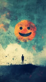 Lonely dreamer under a blazing painted happy sky.