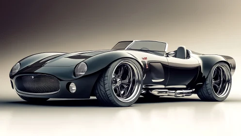 Black roadster showcases sculpted curves and chrome power.
