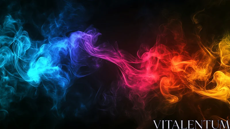 Chromatic smoke rivers collide and weave through darkness