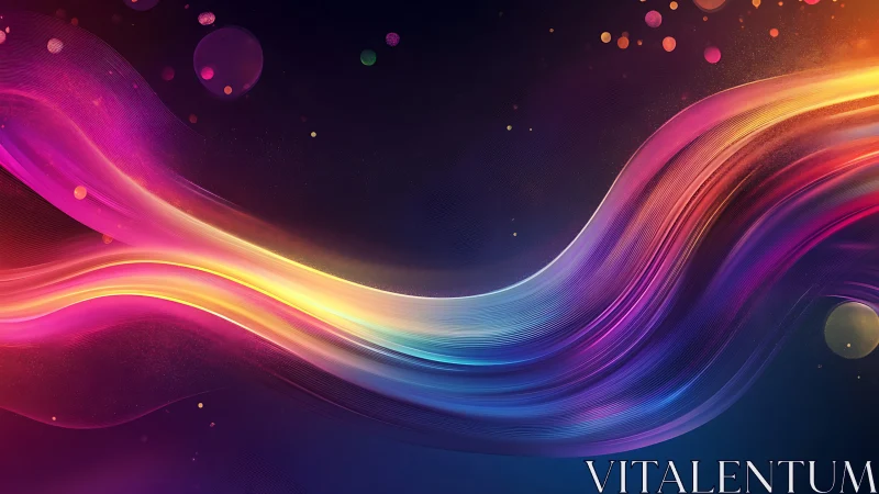 Multicolored light wave bands on dark gradient background.