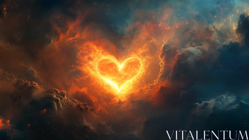 Luminous Heart Burning Within Celestial Cloud Formation