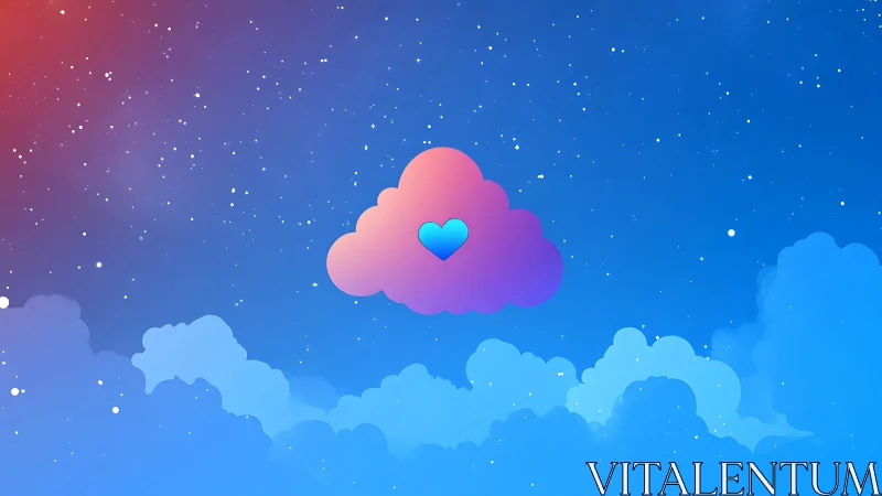 Dreamy Cloud Heart in Starlit Sky with Gradient Backdrop