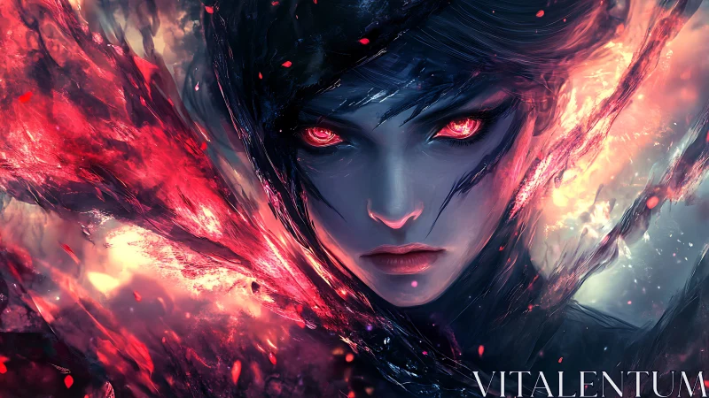 Incandescent voidborne sorceress amid bifurcated plasma storm.