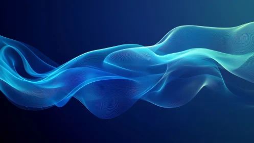 Flowing blue light waves over dark gradient background.