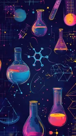 Laboratory glassware and molecular diagrams are systematically arranged