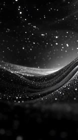 Celestial black fabric waves under luminous starfield dust.