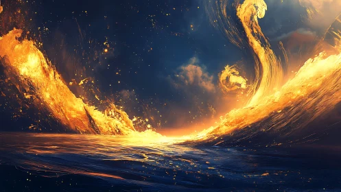 Cosmic Fire Portal: Surreal Explosion of Golden Light