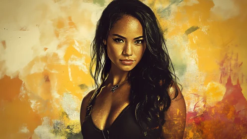 Confident muse framed by golden painted daydreams.