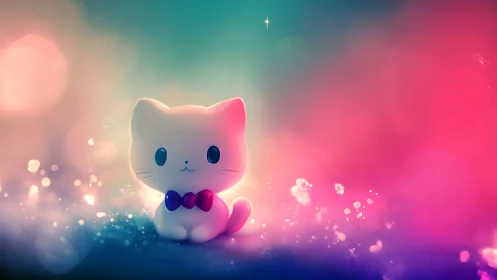 Luminous Cat Character in Gradient Bokeh Environment