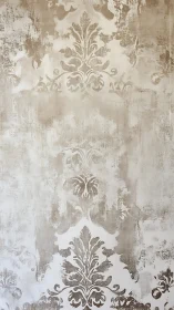 Weathered baroque flourishes on misty neutral plastered wall.
