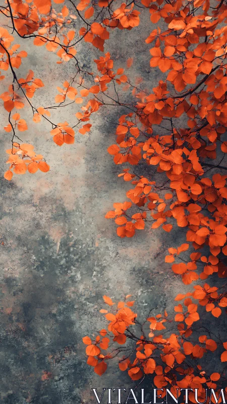 Burnt orange leaves cascade across cool stone backdrop.