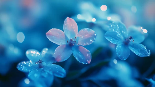 Delicate Pink Flowers Covered in Water Droplets