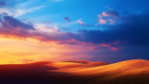Radiant wheat dunes under high-saturation spectral sunset sky.