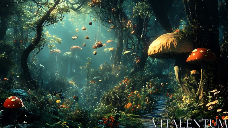 Bioluminescent Mushroom Grove Glows Where Ancient Trees Embrace