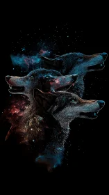 Three cosmic wolves emerge from stardust in luminous night