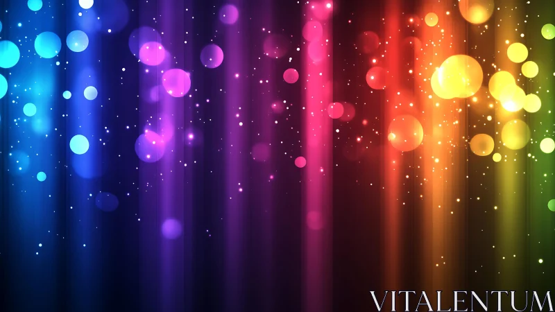 Vibrant Abstract Rainbow Light Bokeh Background in Digital Art Style.