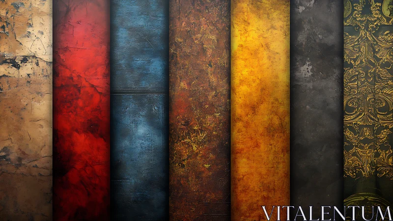 Weathered color panels reveal rich textured grunge surfaces.