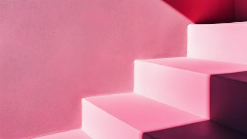 Pink interior staircase is illuminated by directional light