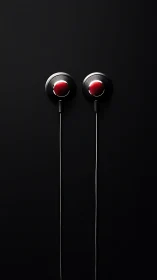 Red-Jeweled Earbuds on Black String. Minimalist Audio.