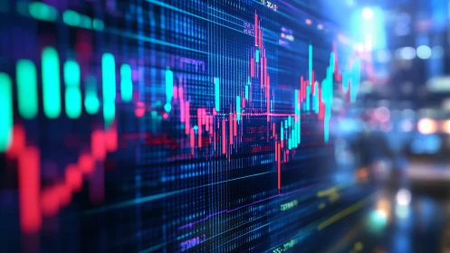 Digital financial chart showing price candles and data lines.