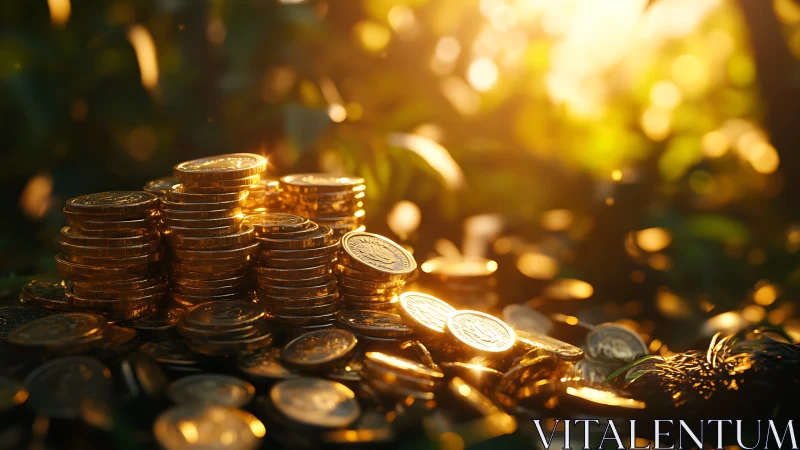 Forest-gilded coin hoard basking in honeyed evening light.