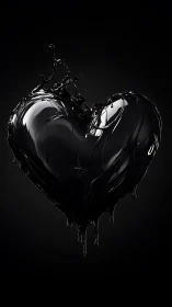 Black liquid heart shape with dynamic splash motion
