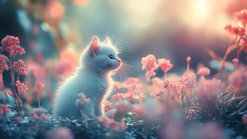 A White Kitten's Dreamy Garden Adventure.