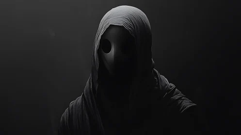 Silent hooded figure in the shadows with haunting grace.