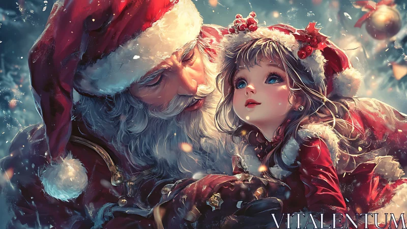 Festive Santa and child in luminous winter portrait.