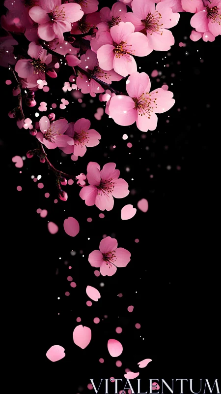 Falling Pink Blossoms Dance Through Darkness.