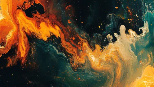 Molten nebula currents in swirling orange and teal space.
